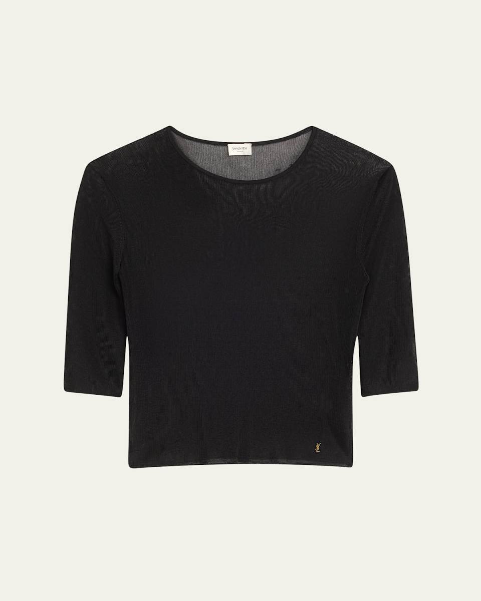 Quarter Sleeve Knit Top with Logo Detail